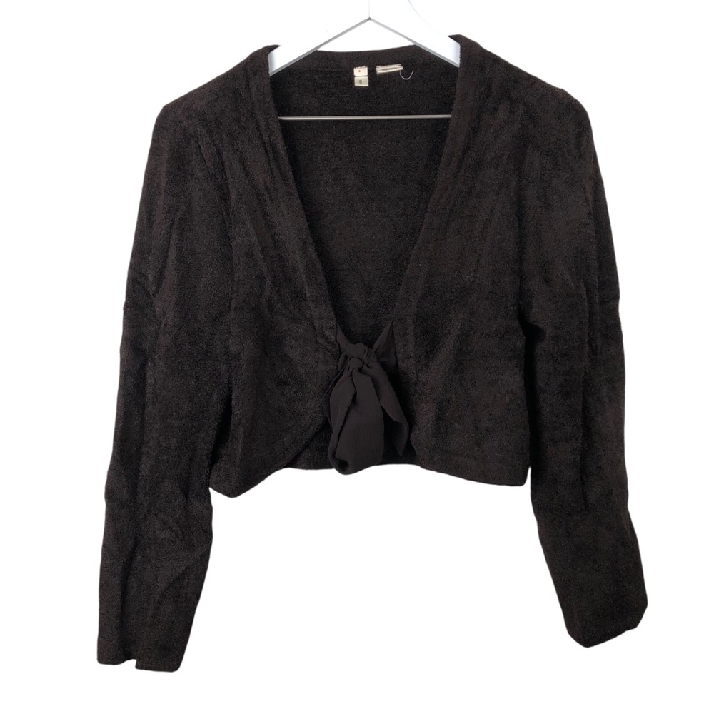 Anthropologie Moth Brown Chenille Cropped Front Tie Sweater Cardigan Womens L
